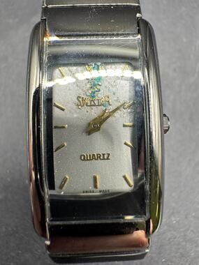 Vtg Swistar Swiss Men's Quartz Silver Dial Gunmetal Watch 3332-12L 20mm